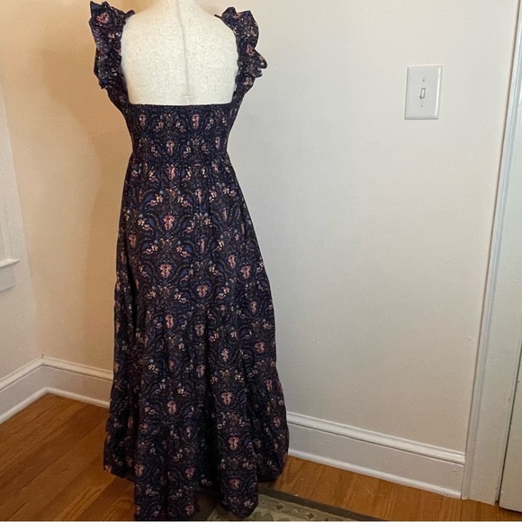 Caroline Constas Maxi Dress • Navy Pansy Print, Ruffle Straps, NWT, Size Small - Picture 2 of 8